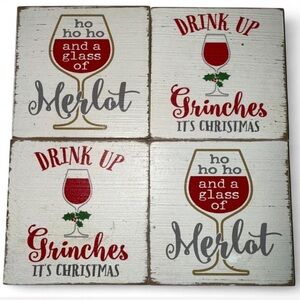 Festive Holiday Coasters Set - Red and Gray